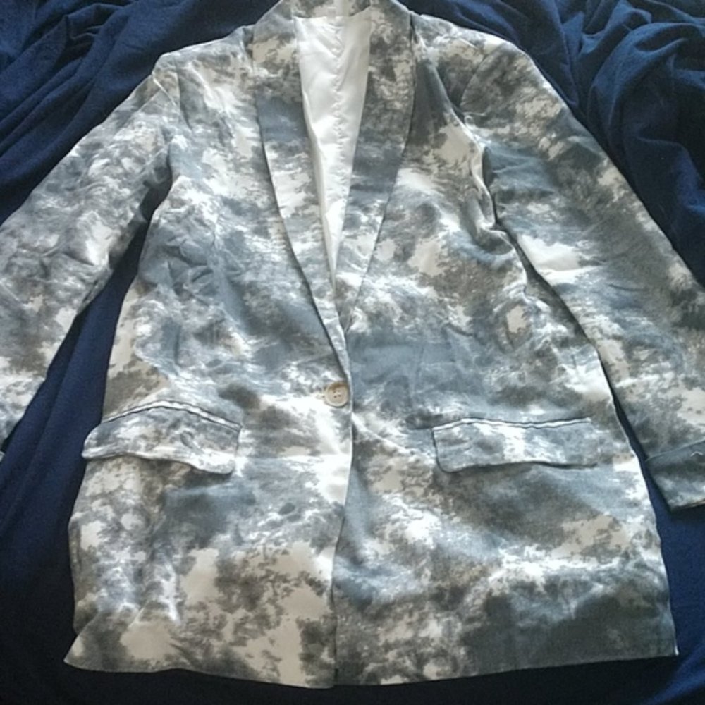 SHEIN gray/green abstract print blazer jacke(Sz M)